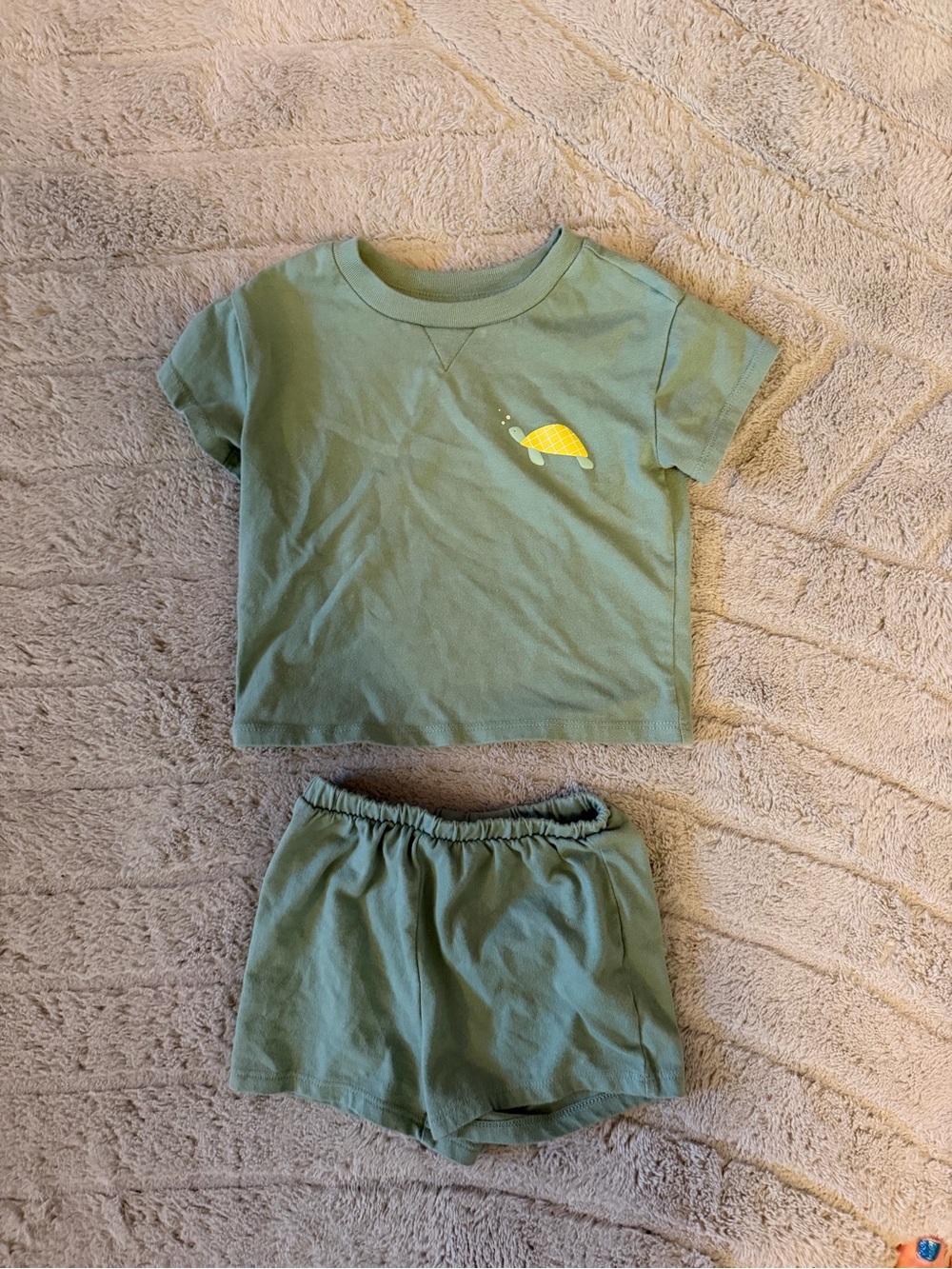 cloud island Green Two-Piece Pajama Set with Yellow Turtle Accent